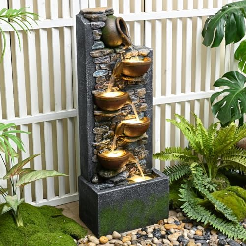 39" Outdoor Garden Water Fountain with Lights, 5 Tiers Water Feature - Image 4