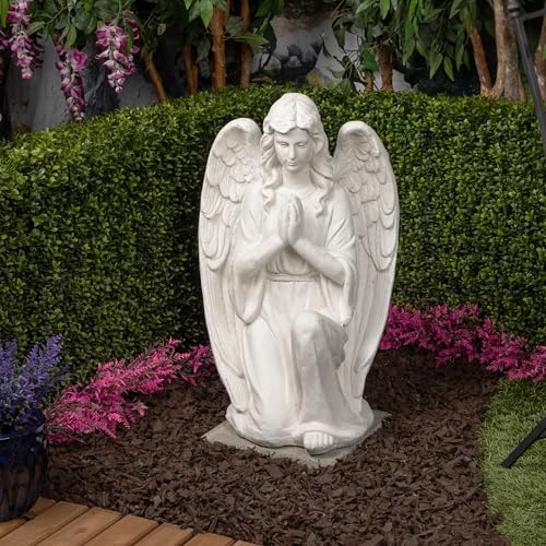 Alpine Corporation 27" Tall Indoor/Outdoor Kneel Praying Angel Statue, Tabletop Garden Decor, White - Image 2
