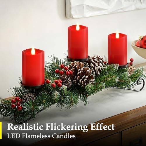 3x5 inch Red Flameless Candles, Realistic Flameless LED, Battery-Powered Pillar Candles with Remote & Timer, Fake Candles for Fall Decor, (Red, 3"*5"-3pcs) - Image 4
