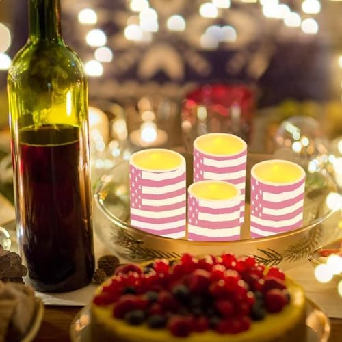 GLENLCWE Pink USA Flag Flameless Candle Set of 4 with Remote Control and Timer Battery Operated Candles Waterproof Flickering Realistic LED Candle Suitable for Outdoor Seaside Proposal - Image 3