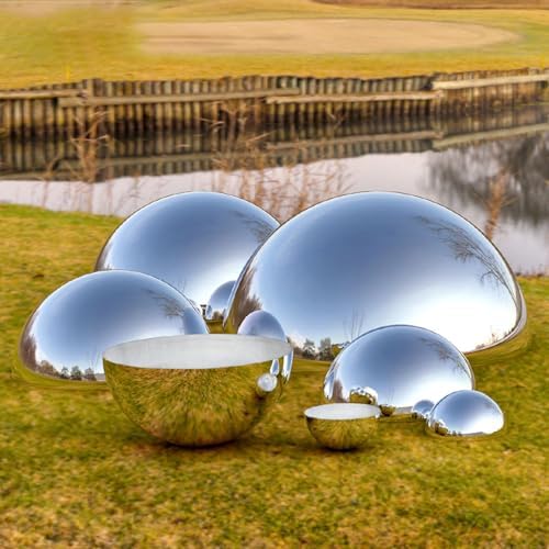 1 Piece Silver Stainless Steel Half Sphere Gazing Ball - Mirror Polished Hollow Hemisphere for Garden Gate, Stair Handrails, and Shopping Mall Wall Decoration(Size:19.68in/50cm) - Image 3