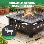 Outvita Outdoor Fire Pit, 32 Inch Square Firepit Table, Elk Cutout - Image 7