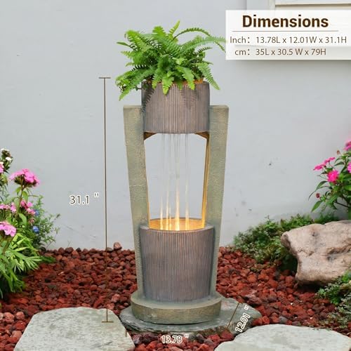 Sunlinua 31" H Modern Outdoor Water Fountain Cascading Realistic Rock Waterfall Fountains with LED Lights Outdoor Water Fountain for Garden Patio Backyard Porch Home Decor - Image 2