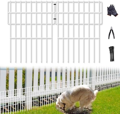 26 Panels No Dig Fence, 28ft(L) x 17in(H) Dog Digging Fencing Barrier, 1.2in Gap Animal Barrier for Bottom of Fence, Rustproof Metal Garden Edging Border Ground Defense for Outdoor Patio, White by Unknown