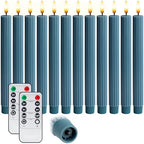 12 Pack, 10" LED Flameless Blue Fluted Ribbed Grooved Taper Candles with 2 Remotes & 24h Timer Memory, On/Off Button, Dimmable, Flicker Mode, Battery Operated, Christmas Menorah Wedding - Image 2