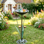 HOUYANG 32.3" H Cast Iron Pedestal Bird Bath, Metal Bird Baths for Outdoors by HOUYANG