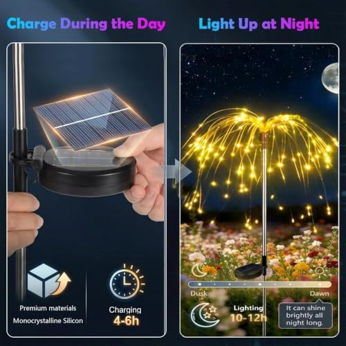 4-Pack Solar Firework Lights for Outside Waterproof Garden Fairy Lights - Image 5