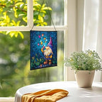 Rain Petal Gnome Stained Glass Suncatcher – Square Hanging Window Panel for Home or Greenhouse – Whimsical Glass Art Gift for Garden Lovers, Christmas, Halloween, Father Days El46GY - Image 3