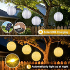 Solar Lantem String Lights Outdoor, 4 Lights 12inch Large Waterproof Hanging Lanterns with 160LED Warm White Light, USB Rechargeable Fairy Lights for Patio Garden Party Wedding Decor, 2 Pack - Image 3