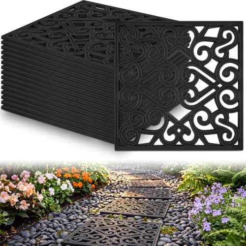 Pangda 8 Pack Rubber Stepping Stones Outdoor, Black, 15 x 15 inch by Pangda