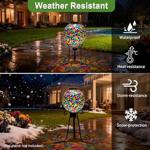 SAVENNA Mosaic Solar Gazing Ball 10 Inch, Glass Garden Globe with Auto On/Off for Yard, Lawn & Outdoor Decor, Multicolor Mosaic - Image 6