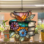 Floral Books and Tea Acrylic Suncatcher - Image 4
