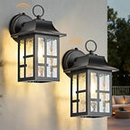 OKELI 2-Pack Dusk to Dawn Exterior Lighting Fixture, Farmhouse Outdoor Wall Lights with Ripple Glass, Aluminum Porch Light Wall Mount, Anti-Rust Outside Wall Sconce for House, Garage(Black&Gold-Trim) by OKELI