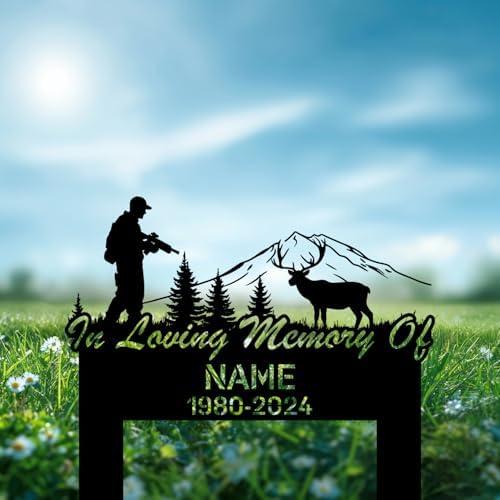 Personalized Hunter Grave Marker White-Tailed Deer Hunting Memorial Garden Stake 8-24 inch Hunter Dad Loss Gift, Hunter Memorial Gift Loss of Loved One (White-Tailed Deer Hunting) - Image 3
