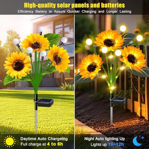 Solar Lights Outdoor Garden Decor 4 Pack Sunflower Firefly Solar Flowers - Image 6