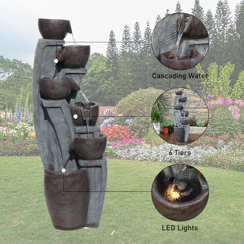 6-Tier Cascading Outdoor Water Garden Fountain 49.61''H Modern Waterfall - Image 2