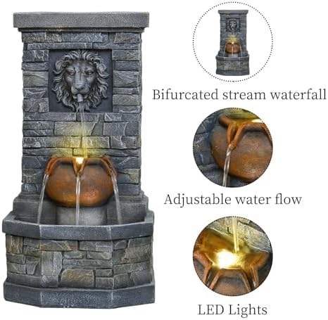 26'' Outdoor Water Fountain for Garden Patio with LED Lights Water Feature - Image 4