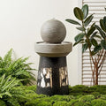 32.1''H Outdoor Barrel Water Fountain with Warm LED Light, Deer Silhouette Decorative Landscape Lantern Lamp, Outdoor Art Décor for Patio Lawn Backyard, Easy Assembly, Grey+Black by AOPNOMU