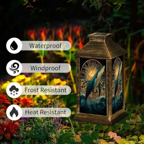 Solar Lantern Abstract Ocean Whale Suncatcher Stained Glass Decor Outdoor Waterproof Garden Hanging Lantern Solar Powered Lighting Outside Solar Light for Patio Yard Camping, Gifts for Women Mom - Image 3