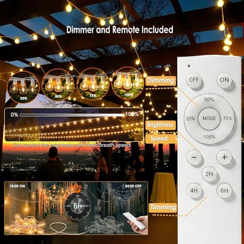 G40 Outdoor String Lights 150FT with 150+6 Bulbs,Remote & Dimmer Included - Image 3