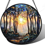 Sunrise Forest Path Stained Glass Window Hanging Suncatcher Gifts 12" by DASTOLL