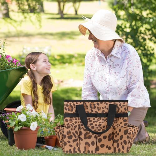 Garden Tool Bag Leopard Print Garden Tool Storage Bag with Pockets Handle Portable Garden Tote Bags for Indoor Outdoor Gardening - Image 6