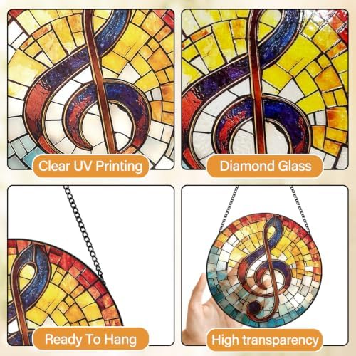 Musical Note Suncatcher, Music Decor Stained Glass Window Hanging, 8 Inch Sun Catchers Indoor Window Decorations, Handmade Suncatchers for Windows Hanging, Gift for Musicians Teacher Choir Members - Image 6