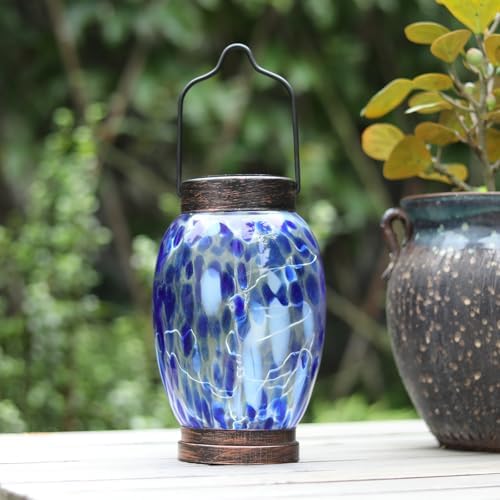 Solar Lanterns Outdoor Waterproof Blue Glass Hanging Solar Light - Image 5