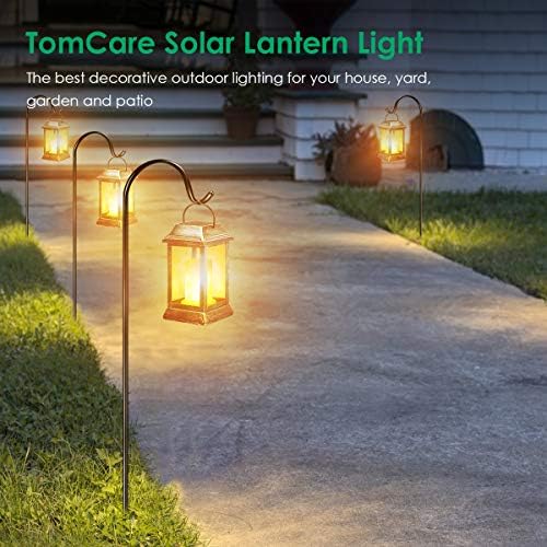 TomCare Flickering Flame Solar Lights Outdoor Metal Hanging Lantern, 2 Pack - Image 6