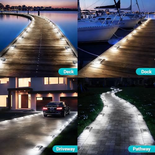 Solar Driveway Lights Outdoor 12 Pack, IP68 Waterproof Dock Lights, White - Image 4