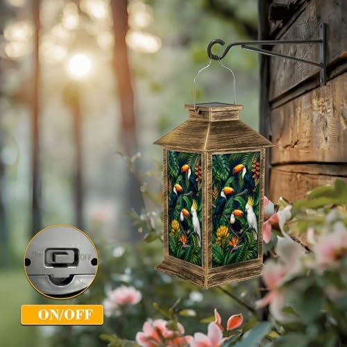 Solar Lantern Outdoor Waterproof Exotic Trees Wild Bird Parrots Toucans Birds Tropical Painting Garden Decor LED Hanging Solar Lights Tabletop Lamp Gifts for Women Mom Outside Yard Patio Porch - Image 5