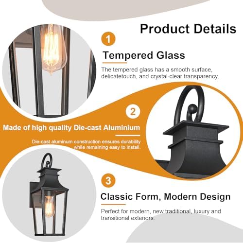 ALVIME 19" Matte Black Large Outdoor Wall Sconce - Image 3