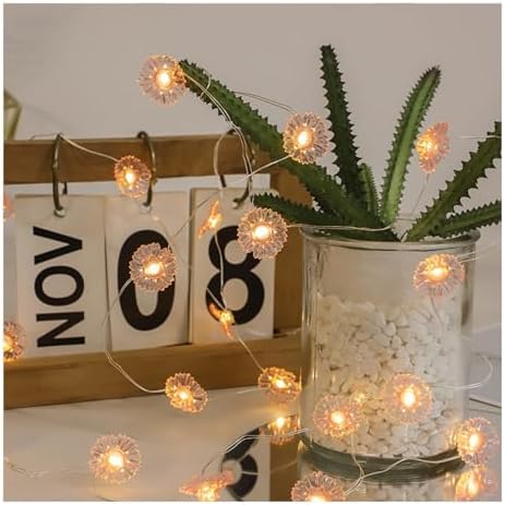 CAKERS LED Petal-Shaped String Lights|Flower Decor Copper Wire Fairy Lights|Creative Floral Plant String Lights for Christmas Party Bedroom Patio,Pink Flower,3m(9.8ft)-20LED-Solar by CAKERS
