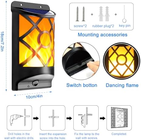 Solar Flame Lights Outdoor, Fire Effect Wall Lanterns, 6 Pack - Image 3
