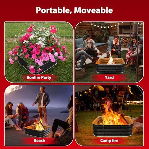Height 11.5 Inch, Square Galvanized Steel Fire Pit for Outside, Heavy Duty Steel Fire Pit In-Ground for Backyard, Camping, Bonfire, Flower Raised Garden Bed for Garden (4X4X1 FT) - Image 7