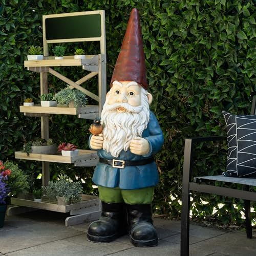 Alpine Corporation ZKD100 Jumbo Size Gnome with Bird Decor, Whimsical Gnome Statue for Patio & Garden, 48" H, Multicolor - Image 2
