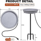BIRD WISH Heated Bird Bath, Stable 5-Prong Metal Base Thermostat Control Weather Resistance All Seasons Available 75W Heated Bird Baths for Outdoors for Winter Garden Yard Patio Lawn, Spotted Grey - Image 3