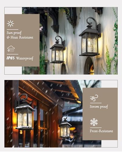 FEMILA 21" Outdoor Wall Light Fixture, Rust-Proof Outdoor Wall Light, Ideal for Porch, Patio, Entryway, Garage, with Water Ripple Glass, UL Listed, 4FD54B2 BK-WP - Image 4