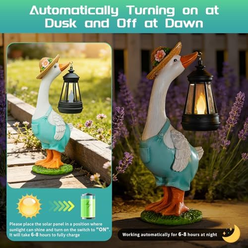 Solar Garden Statues Goose, Farmhouse Goose Outdoor Lawn and Garden Statue - Image 3
