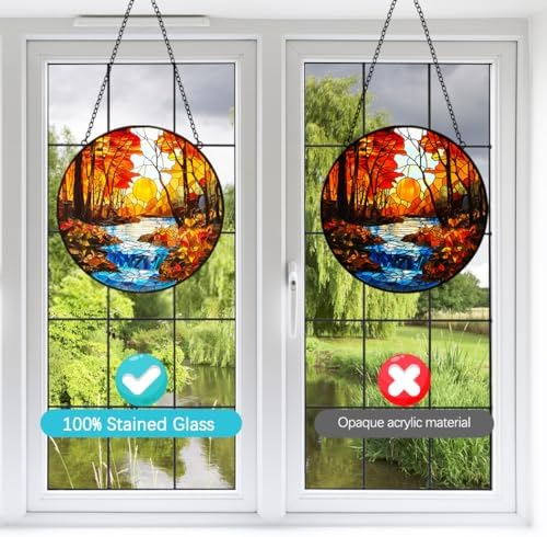 Sunset Suncatcher Stained Glass Window Hanging Decor - Tree River Sun Catchers Indoor Home Outdoor Garden Decorations - Handmade Wall Art Ornaments Panels - Birthday Gifts for Women Men Mom Grandma - Image 6