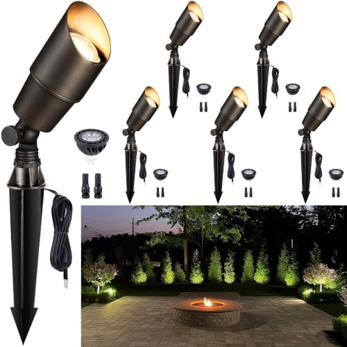 Gardenreet Solid Brass Spot Lights - Low Voltage Landscape Spotlight Outdoor, 12V LED Uplights Wired Waterproof, Electric Bronze for Patio Wall with 2700K Warm White MR16 Bulb (6 Pack) by Gardenreet
