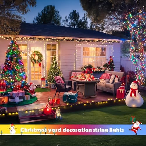 JMEXSUSS 2 Pack Solar String Lights Outdoor Waterproof, Total 66 FT 200 LED Solar Christmas Lights Outdoor, Twinkle Light for Christmas Tree Outside Garden Yard Xmas Decor, Warm White to Multicolor - Image 3