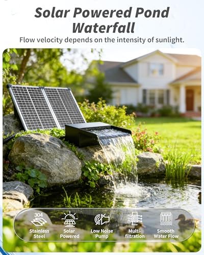 POPOSOAP 70W Solar Pond Waterfall Spillway with Fountain Pump, 304 Stainless Steel Pond Spillway & Filtration System with 9.8FT Tubing for Garden Ponds Landscape Water Features-P5703Y - Image 6