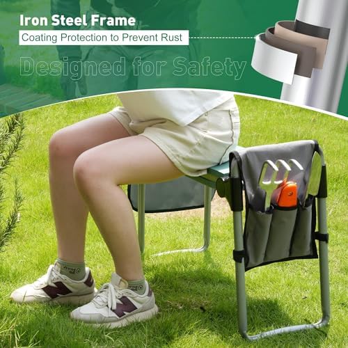 Garden Kneeler and Seat Bench Garden Workseat,Upgraded Smart Folding Gardening Bench Widen EVA Foam Kneeling Pad and Detachable Tool Pouch Portable Gardening Stools for Back Yard Outdoor Fishing - Image 6