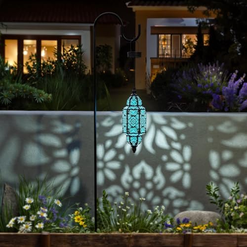 Solar Lanterns Outdoor, Moroccan Style Waterproof Hanging Lights with Cut-Out Design for Garden Patio Pathway Deco Decorations Outdoor Hanging Light, Solar Garden Decor (Black, 2 Pack) - Image 6