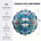 Shwing 12 Inch Dragonfly Wind Spinner Lotus Flower Hanging Decor Blue Purple Mandala Metal Ornament Outdoor Kinetic Garden Art 3D Wind Spinner for Patio Porch Backyard Decoration - Image 7