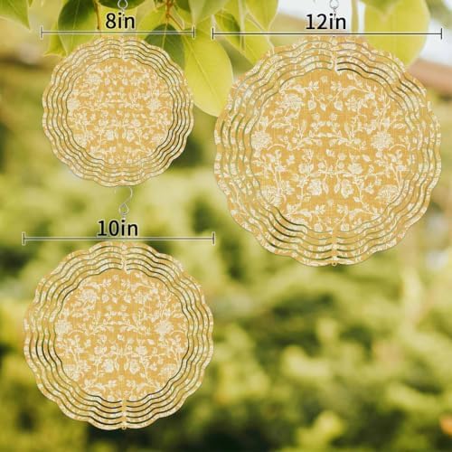 10 Inch Botanical Rose Wind Spinner for Yard and Garden,Vintage Turmeric Yellow Floral Leaf Farmhouse Hanging Ornaments Outdoor 3D Kinetic Wind Sculpture Spinners Indoor Outdoor Patio Décor Gift - Image 3