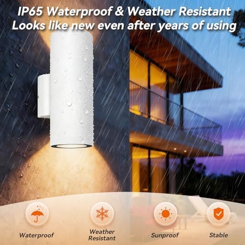 JO.KO Porch Light in 2 Lights, Cylinder Wall Lights 10.24" 2 Pack, Up Down Lights 2700K Warm White, Waterproof Wall Sconce, Aluminum,Exterior Light Fixture Wall Mount, White - Image 3