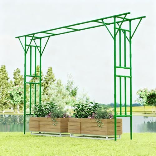 Twira Flat Top Garden Arch Trellis, 11FT x 9FT Extra Large Garden Trellis for Climbing Plants Outdoor, 141.7in x 108in PE-Coated Metal Arbor Archway for Roses,Wisteria,Wedding,Patio Decoration Green by TWIRA