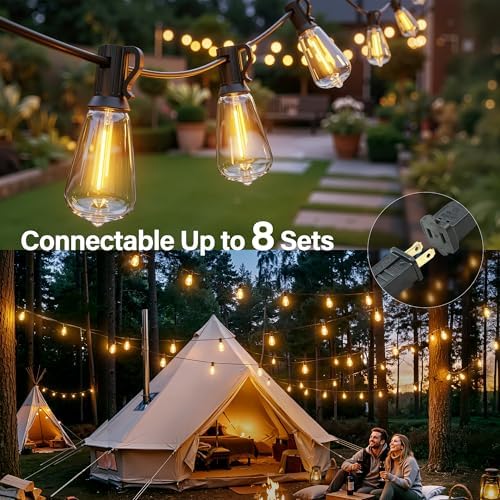 Ollny 155FT Outdoor String Lights, Shatterproof Connectable Patio Lights with 60 ST38 Edison LED Bulbs, 2200K Warm White Waterproof String Lights for Outside Backyard, Gazebo, Porch, Balcony, Bistro - Image 5